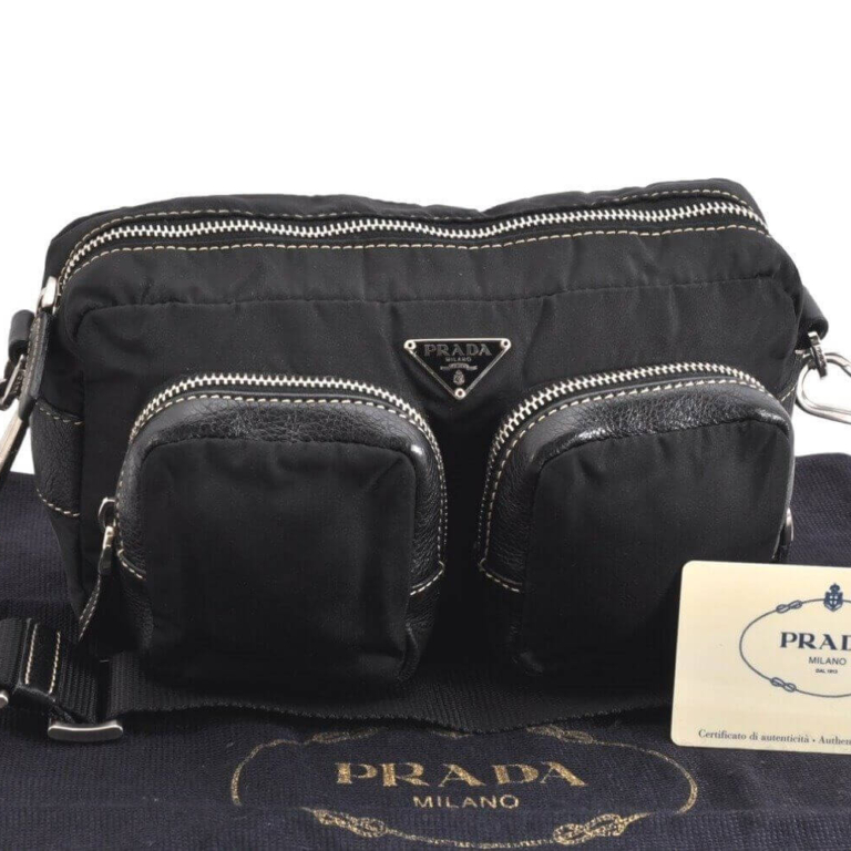 PRADA Nylon Tessuto Leather Shoulder Hand Bag Purse