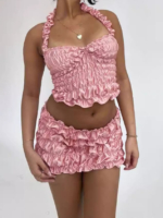 Pleated Halter Top and Mini Skirt