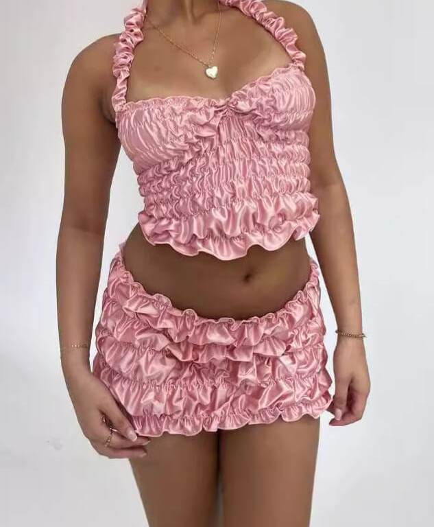 Pleated Halter Top and Mini Skirt